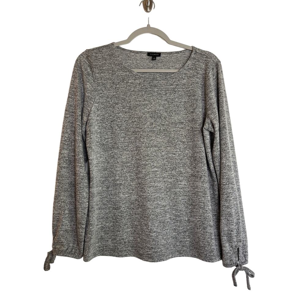 Talbots Long Sleeve Top w/ Tie Bracelet Sleeves Size M Gray Silver Metallic